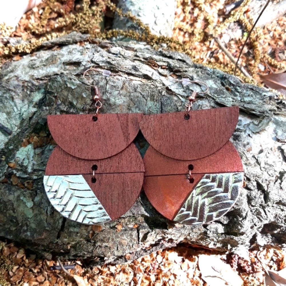 Handcrafted/Metallic Bronze/Gold Geometric Wood/ Statement Earrings by J.Monique